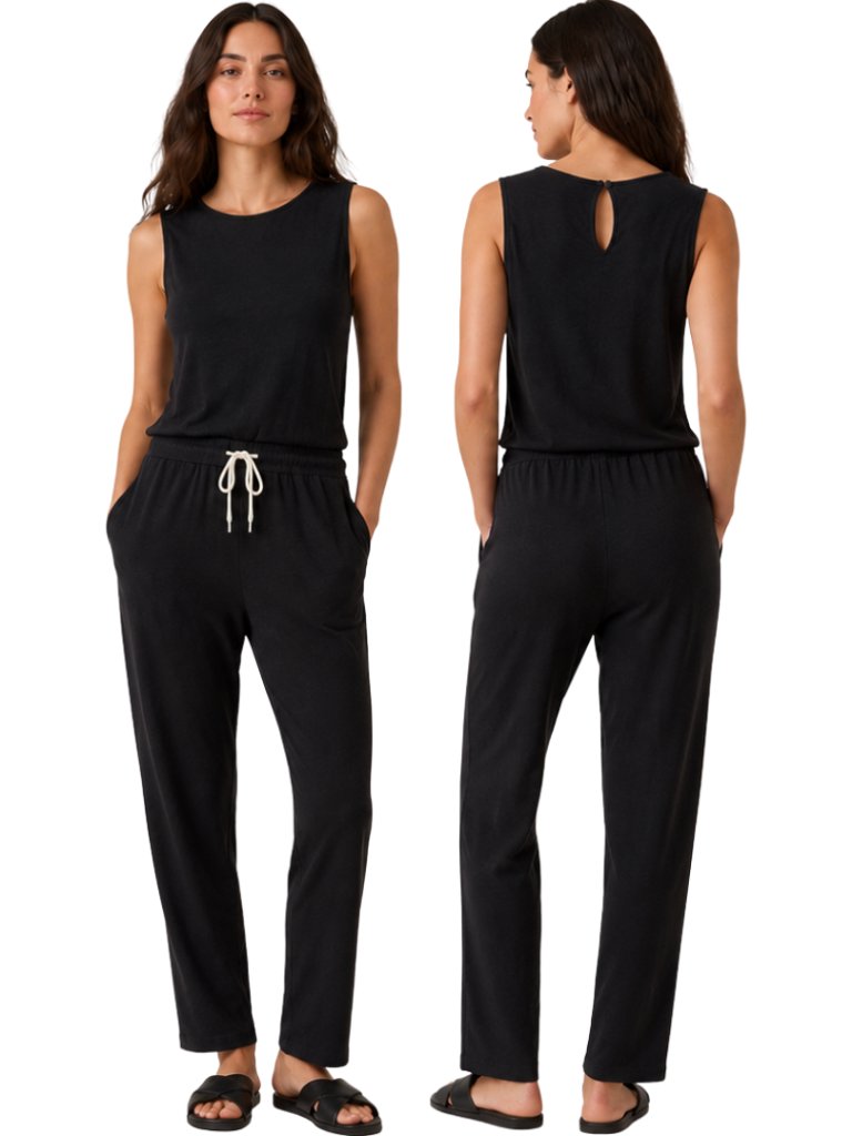 Monrow Supersoft Jumpsuit Women's Small Black Minimalist Casual Athleisure Nwt